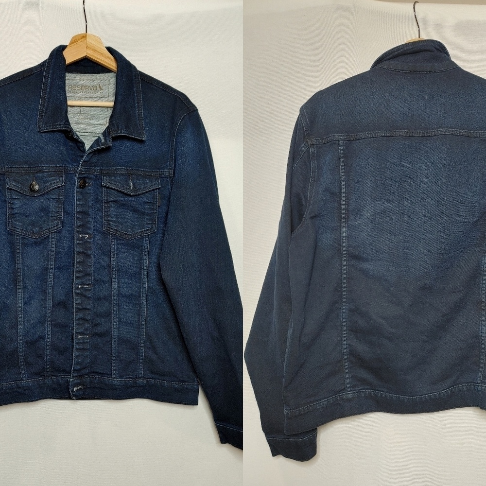 Reserva Denim Jean Jacket‎ Dark Wash Classic Cut Cotton Blend Large L Stretch